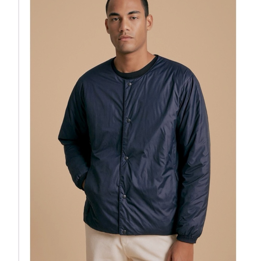 Saturdays Surf NYC Khari Navy Blue Reversible Quilted Nylon Puffer Coat Jacket L